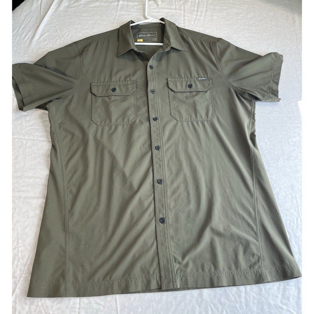 Eddie Bauer Mens Large Olive Green Performance Travel Shirt Short Sleeve Outdoor